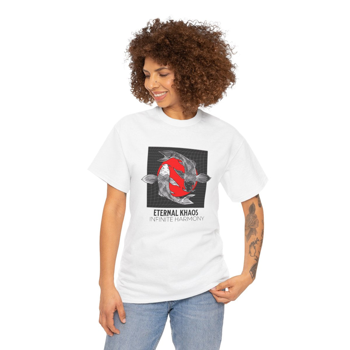 Eternal Khaos Koi T-Shirt — Person 1, White