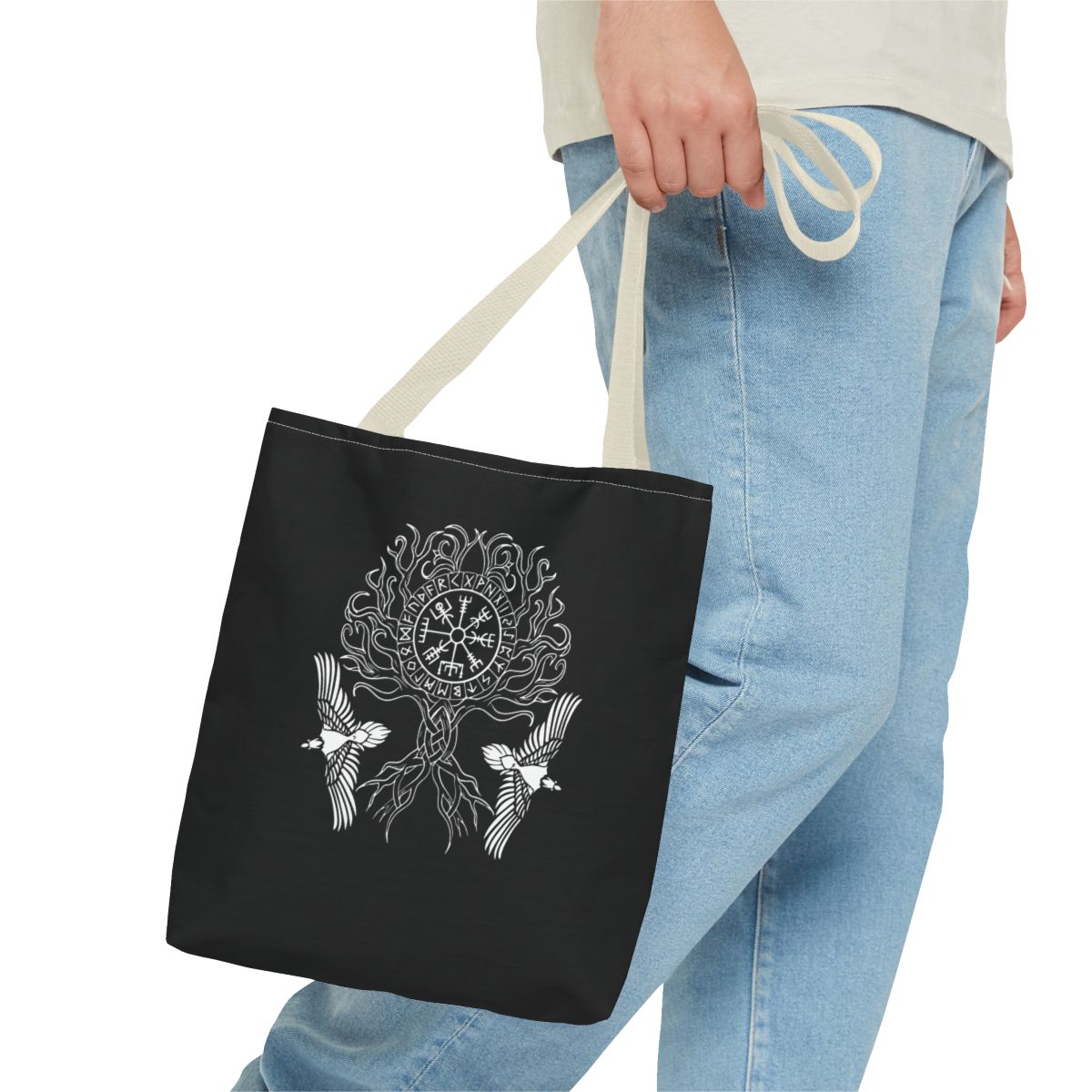 Yggdrasil Tree Tote — Person 1, 13" × 13'', Beige