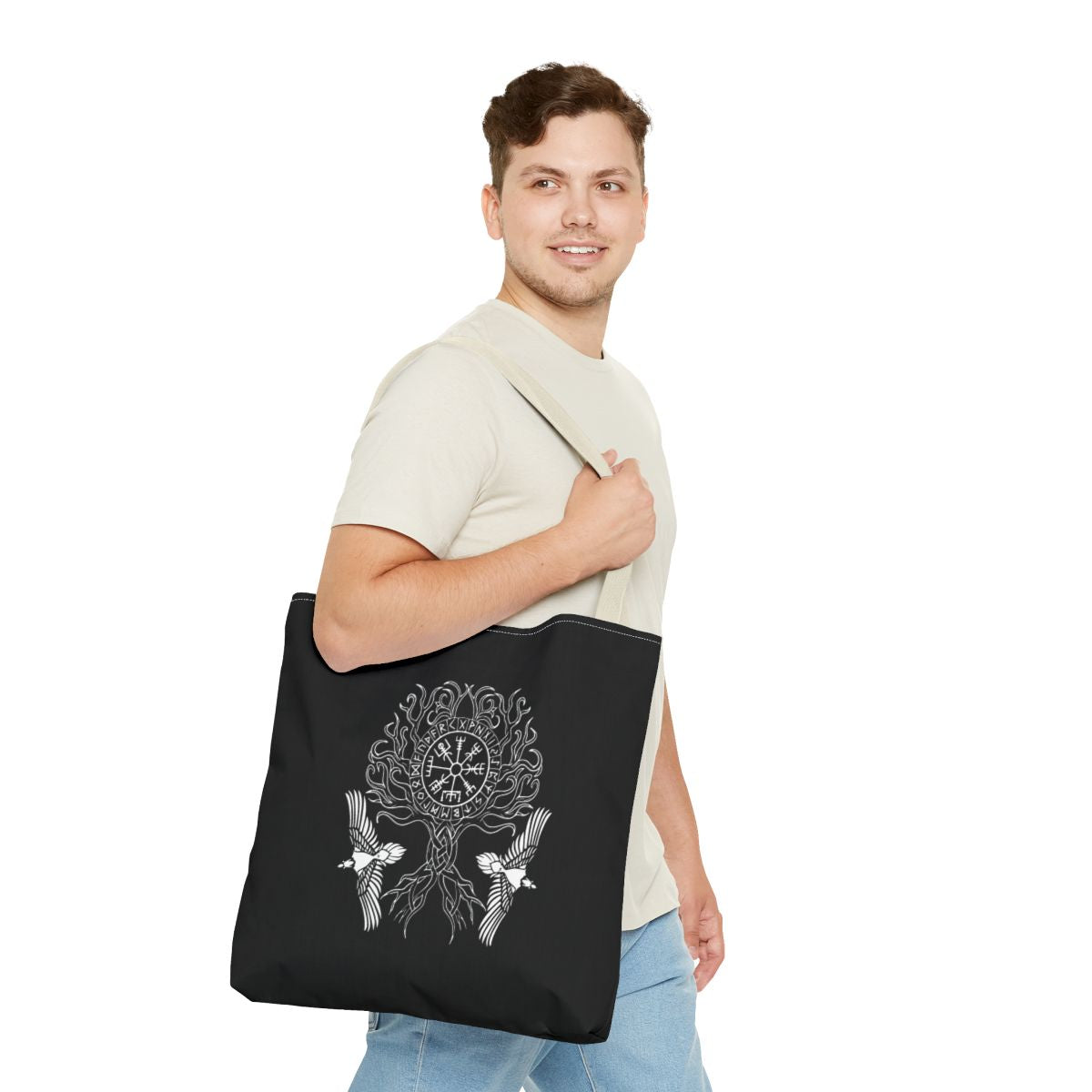 Yggdrasil Tree Tote — Person 1, 18" × 18'', Beige