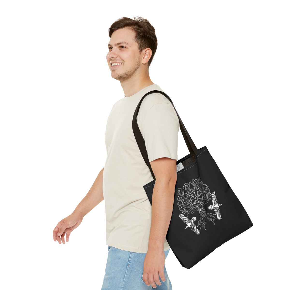 Yggdrasil Tree Tote — Person 1, 16" × 16'', Black